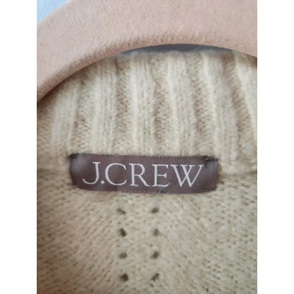 NWOT J. Crew Crewneck Pullover Sweater Western Girly Bow Print Ivory/Burgundy L